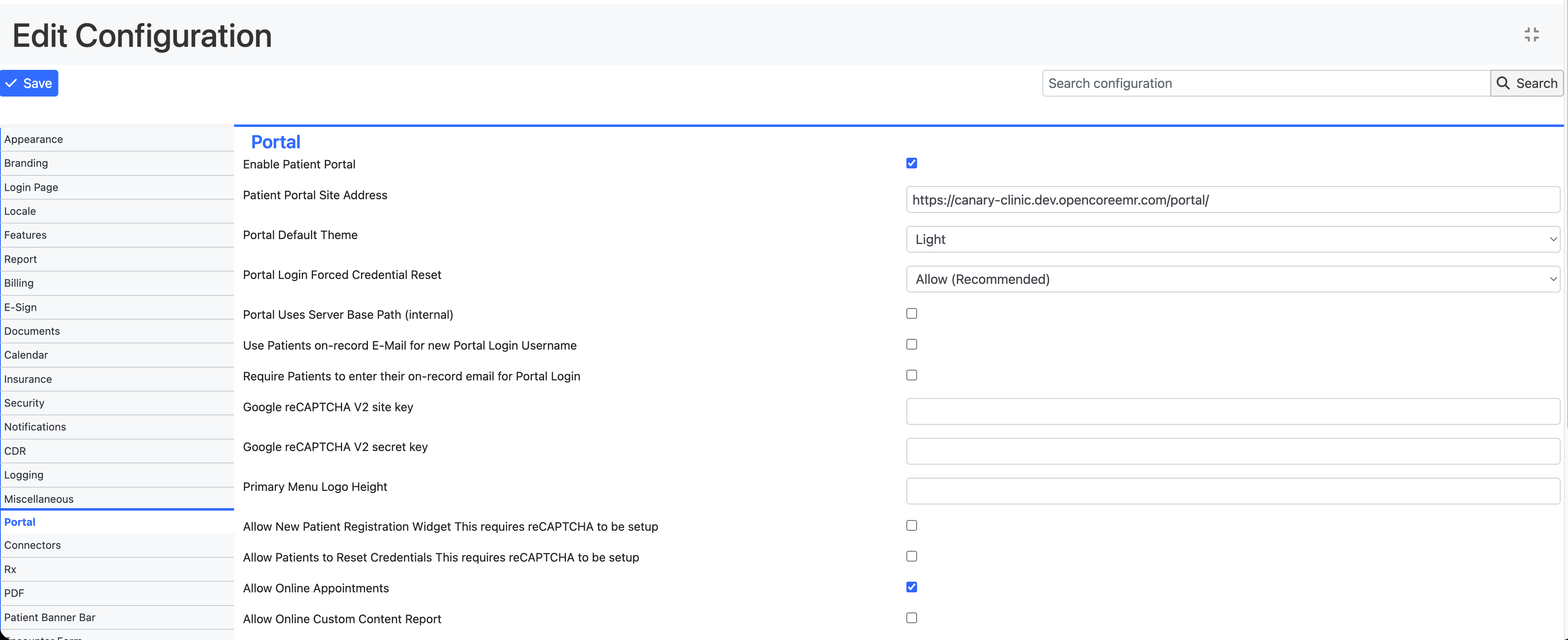 Patient Portal Config